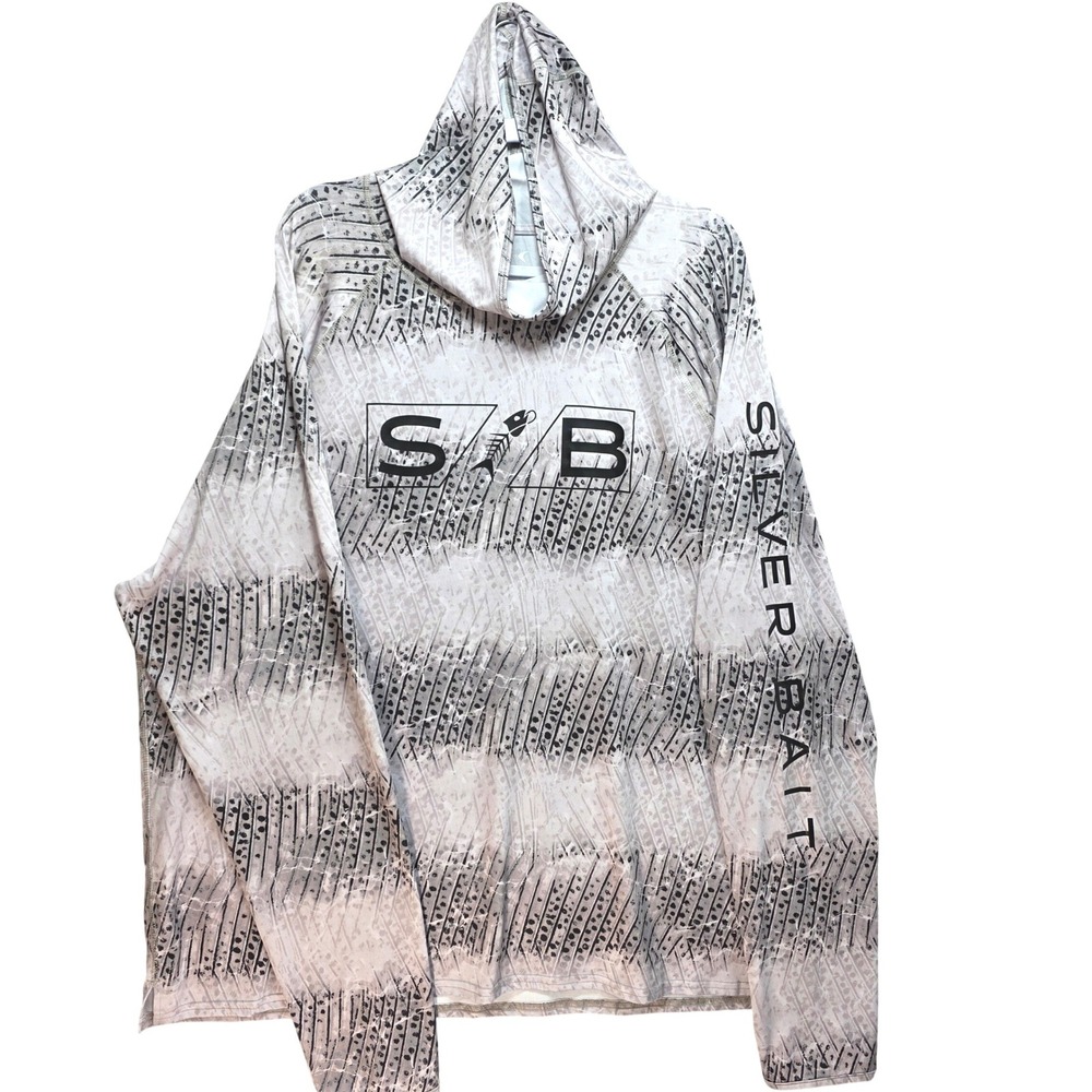 Silver Bait Performance Fishing Hoodie Shirt Mens XXL 2XL Thumbhole Grey Scale